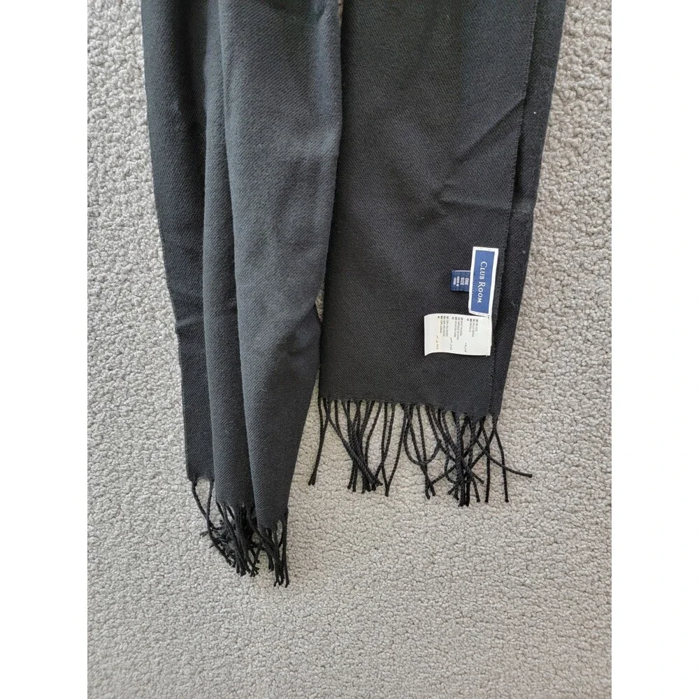 Club Room Beanie & Scarf Set Men's One Size Black Solid Fringe Trim